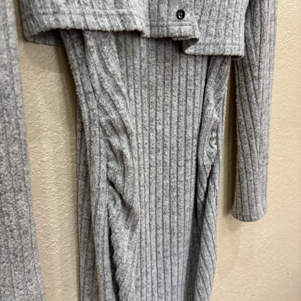 SHEIN Maternity Split Thigh Rib-Knit Cami Dress With Button Up Long Sleeve Cozy - Picture 8 of 14